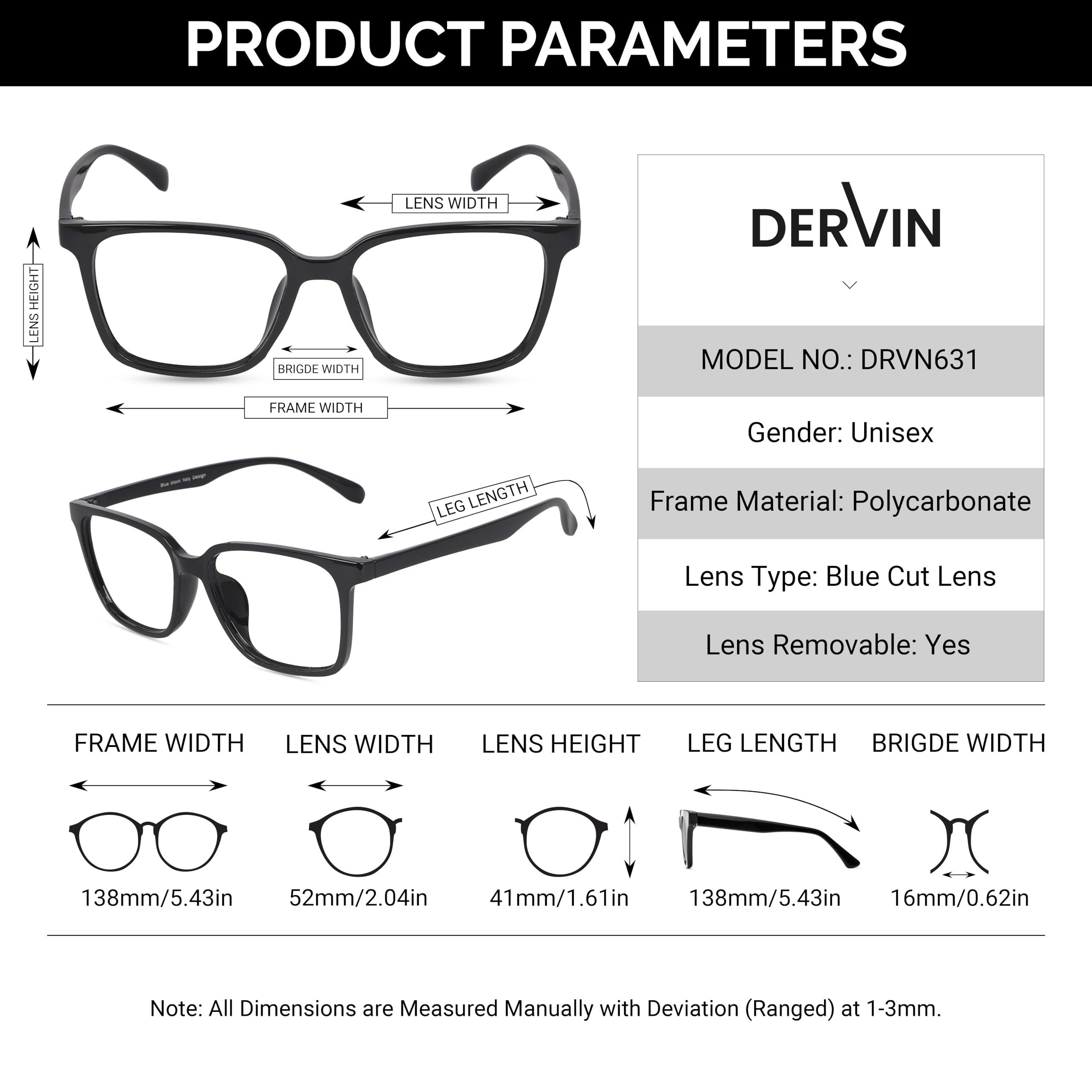Dervin Dervin Blue Light Blocking Glasses Gaming Filter Transparent Square Eyeglasses for Eye Protection Men and Women, Computer/Tablet/Laptop/Mobile/TV, Anti-blue & Anti eyestrain (Black)