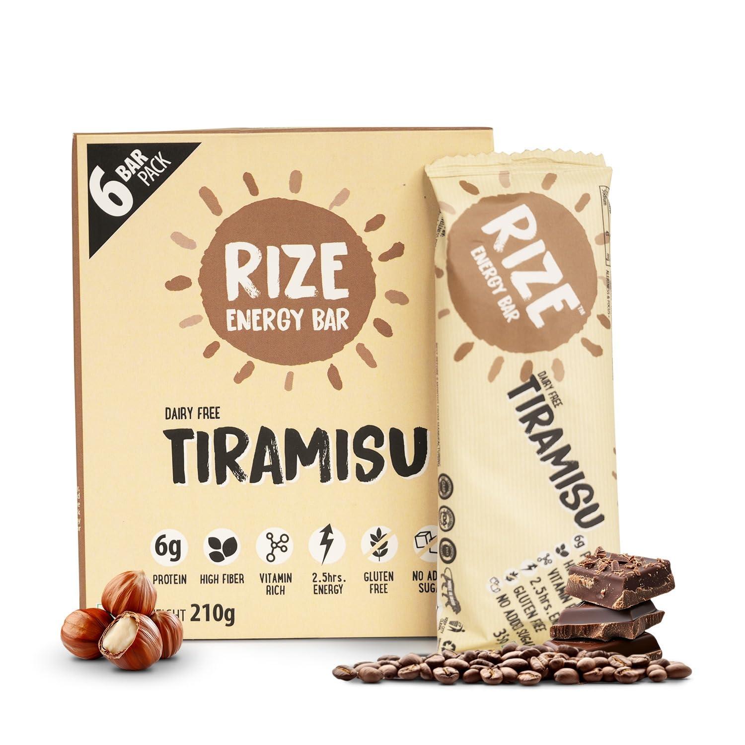 Rize RIZE Energy Bar|As Seen on Shark Tank India| 6g Protein Bar Caffeinated bars for post work out Snack, High Protein Bar with Zero added Sugar, Gluten Free Healthy Snack (Tiramisu-Pack of 6 Energy Bar)