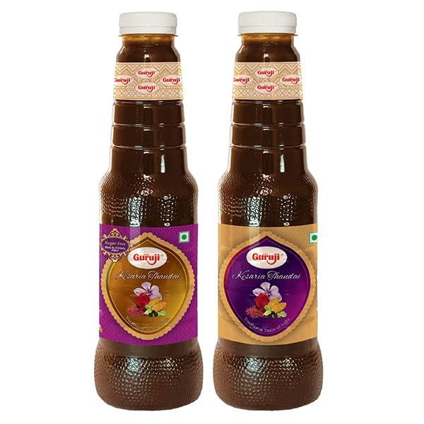 SHREE Guruji Shree Guruji Kesaria Thandai & Sugar Free Kesaria Thandai Combo Pack Milk Beverage Refreshing for Summer Dry Fruit Syrup Sharbat Instant Drink (1 Litre)