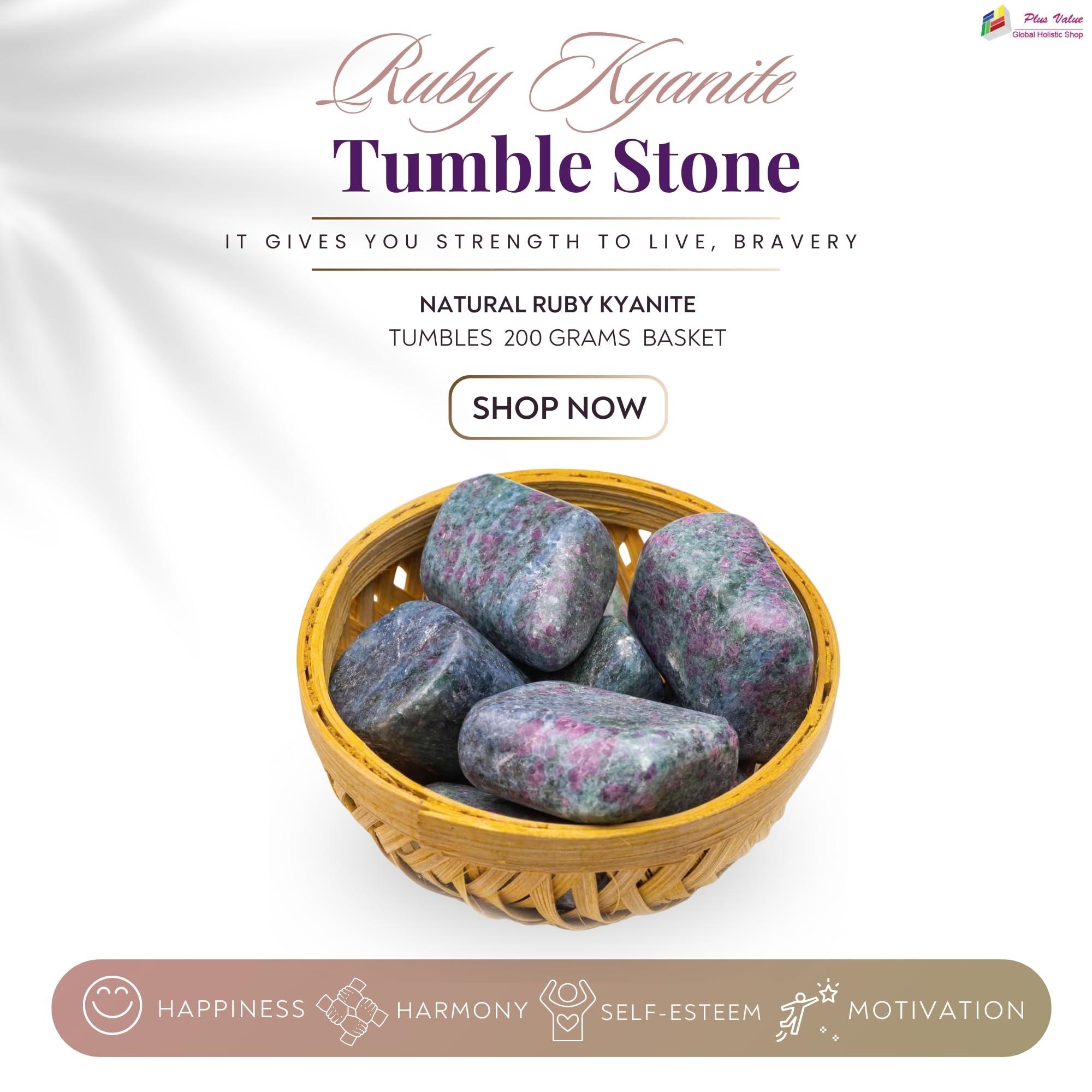 Plus Value Plus Value Ruby Kyanite Tumbled Pebbles Stone - Vastu Feng Shui Chakra Aura Personal Reiki Healing Crystals - 200grams with Basket