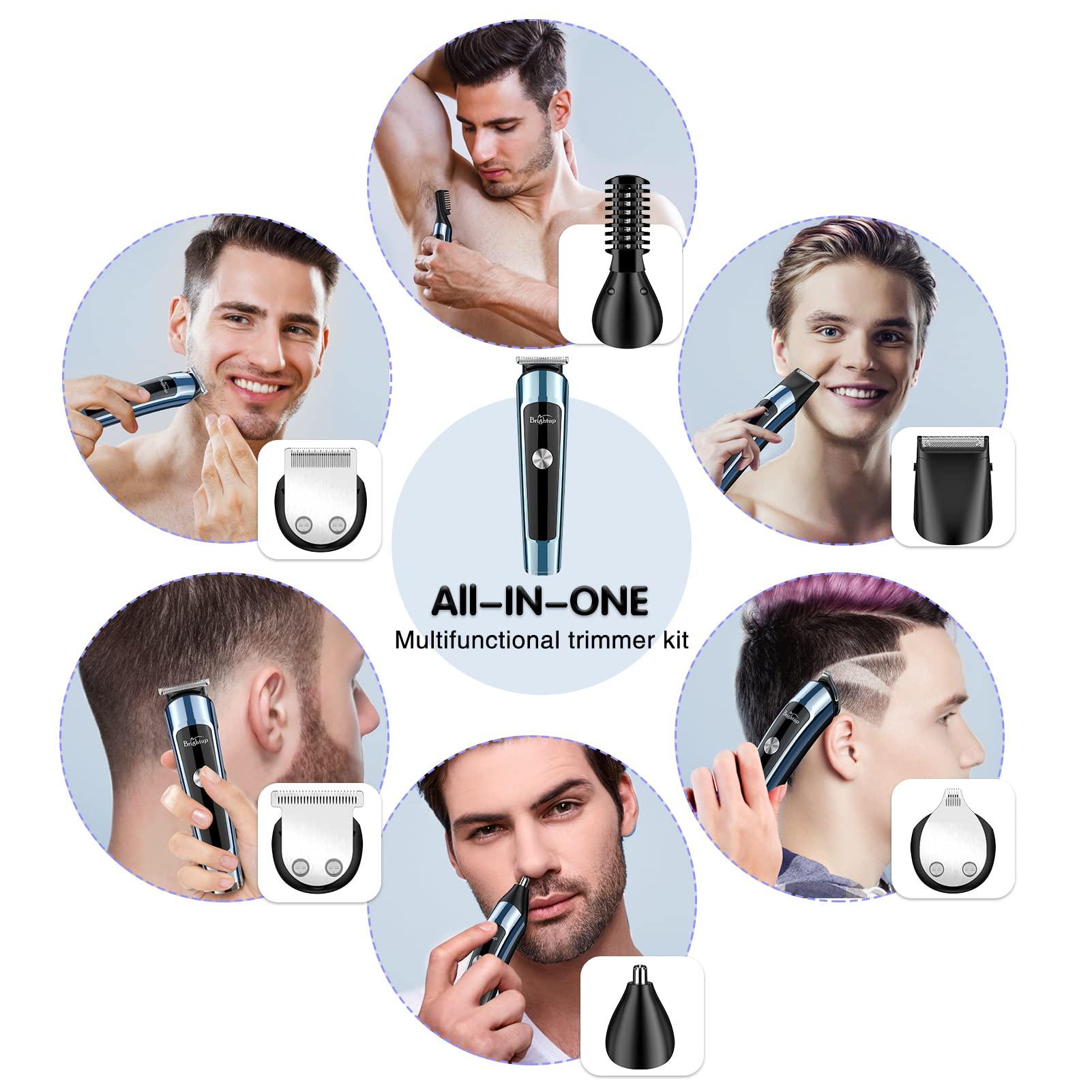 Brightup Brightup Beard Trimmer, Upgraded Hair Clippers Hair Trimmer for Men, Cordless Washable Body Mustache Nose Facial Cutting Groomer, Electric Shaver All in 1 Grooming Kit, USB Rechargeable & LED Display