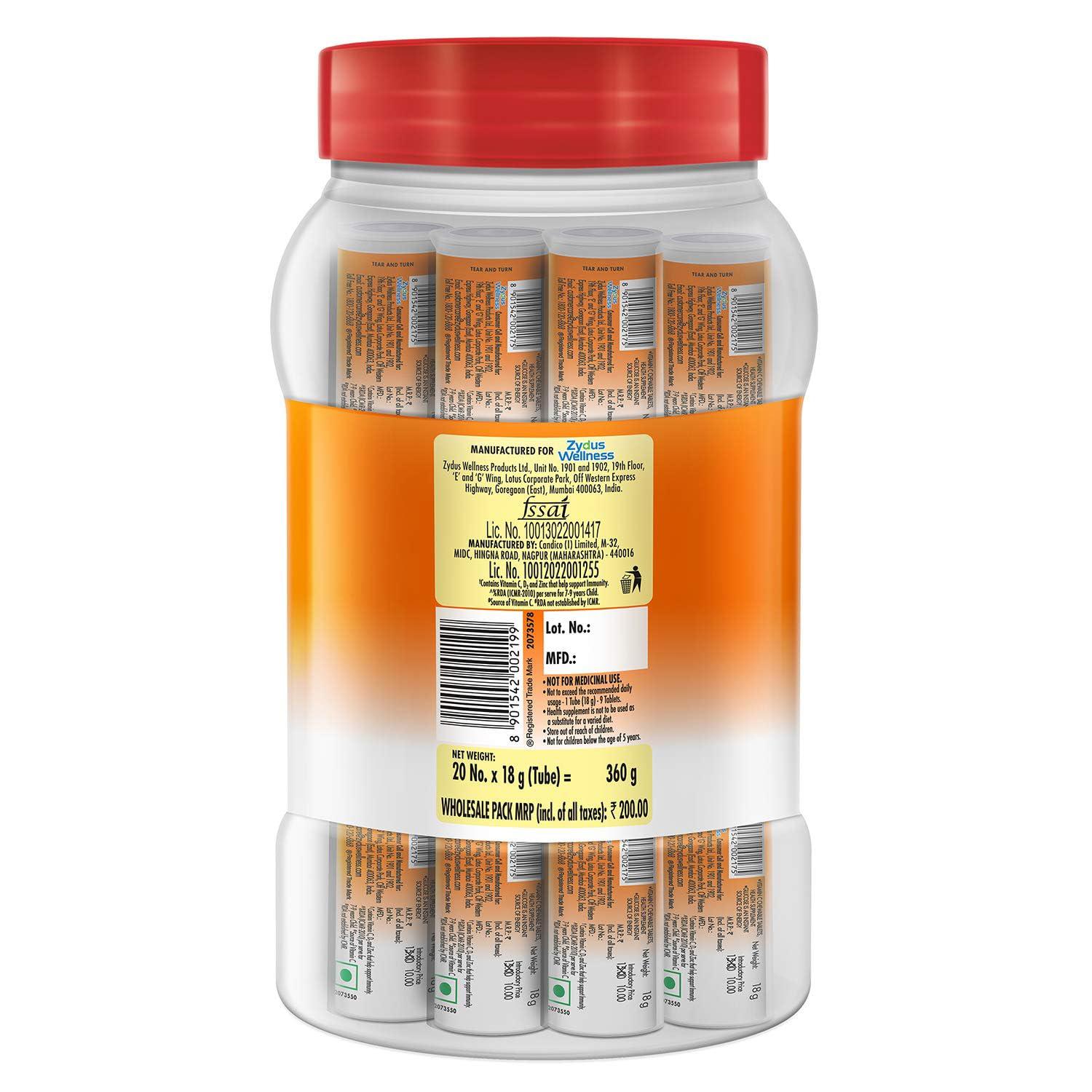Glucon-D Glucon-D Immunovolt Energy Bite Tube (9 Chewable Tablets) 18gm (Orange - Pack of 20 Tubes)