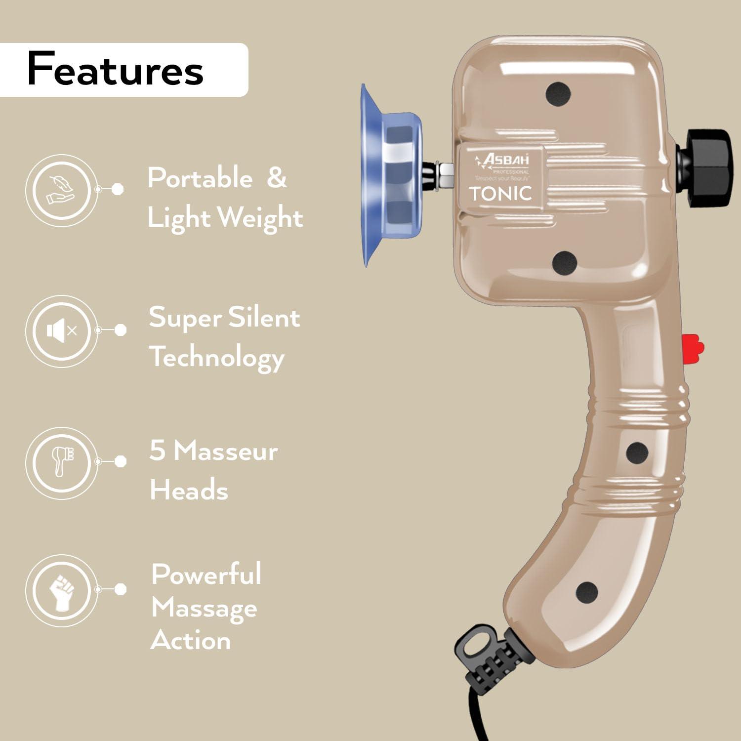 ASBAH ASBAH Tonic Massager Machine for Face & Other Body Parts| Electric Massager with 5 Interchangeable Heads for Pain Relief & Relaxation |Facial machine for Salon & Parlor |Handheld Massager - Multicolor