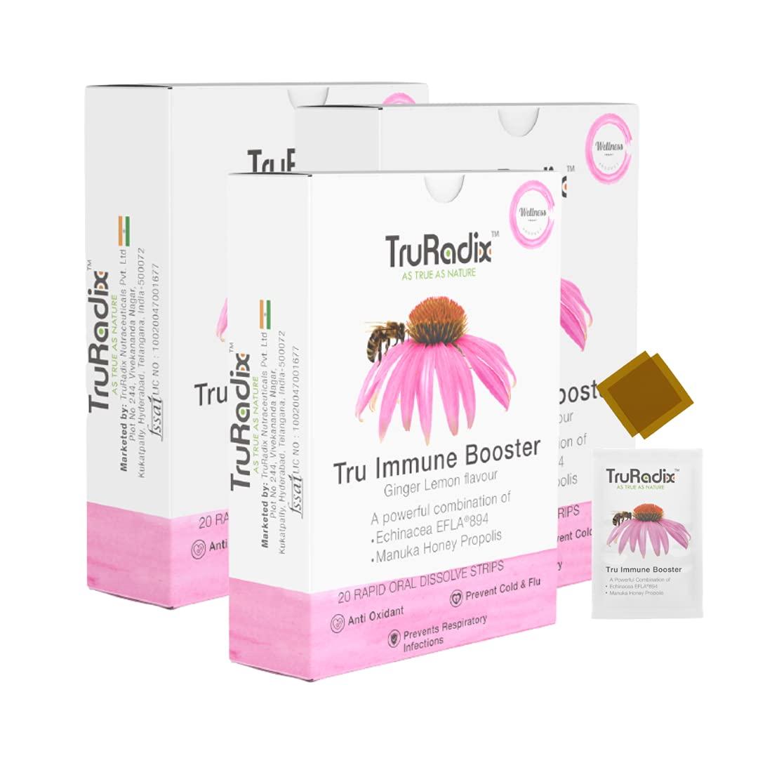 TruRadix ; AS TRUE AS NATURE TruRadix Immune Support Antioxidant Supplement Strips  Manuka Honey Propolis and Echinacea Immunity Booster  Pleasant Ginger Lemon Flavor (Pack of 3  60 Rapid Oral Dissolve Strips)