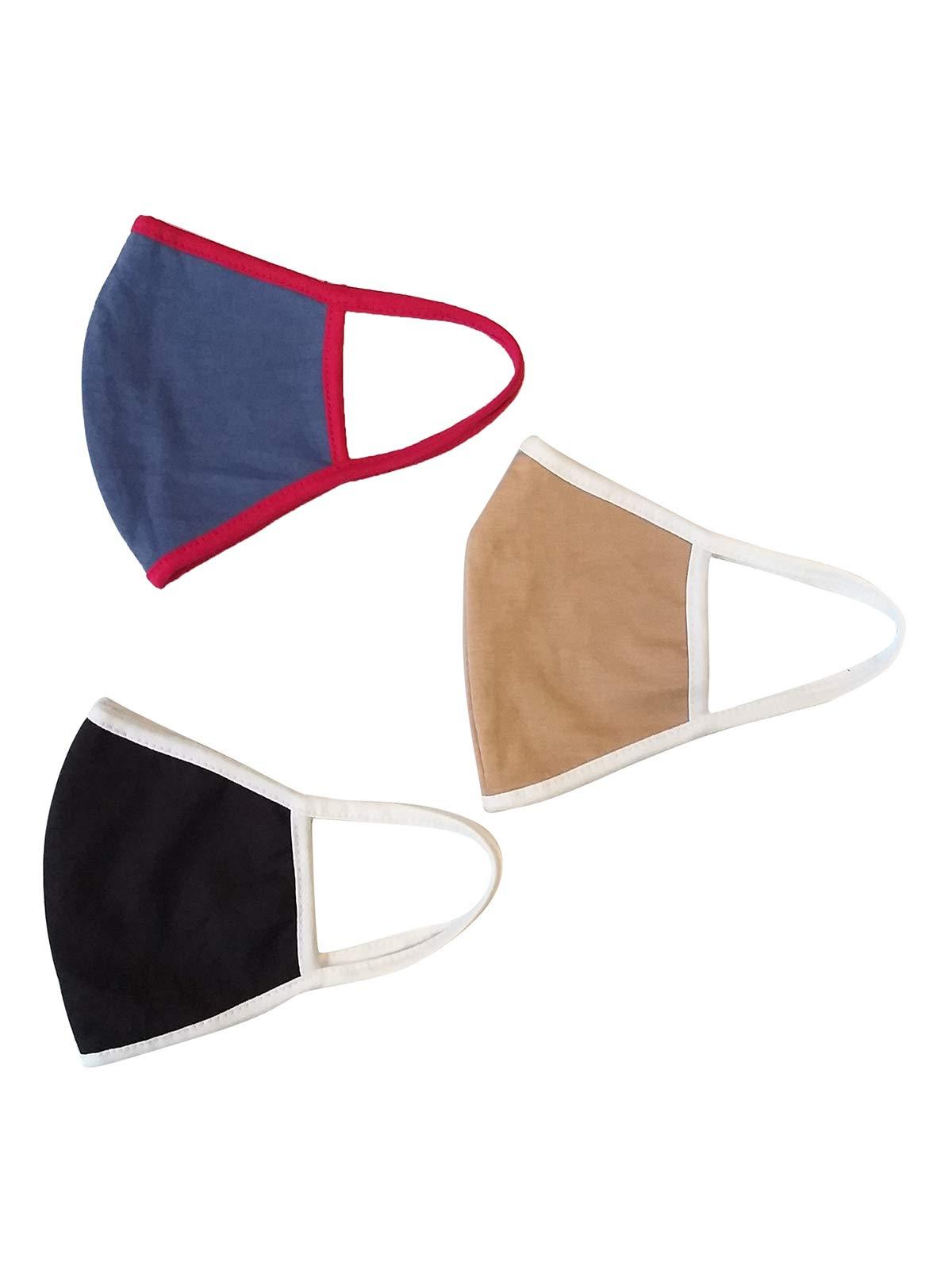 Aditi Wasan Aditi Wasan Unisex Cotton Hosiery Fabric Face Masks With Inner Filter 3 Layer Attached - Pack of 3 (Aw-mskdrct003-3, Multicolor)