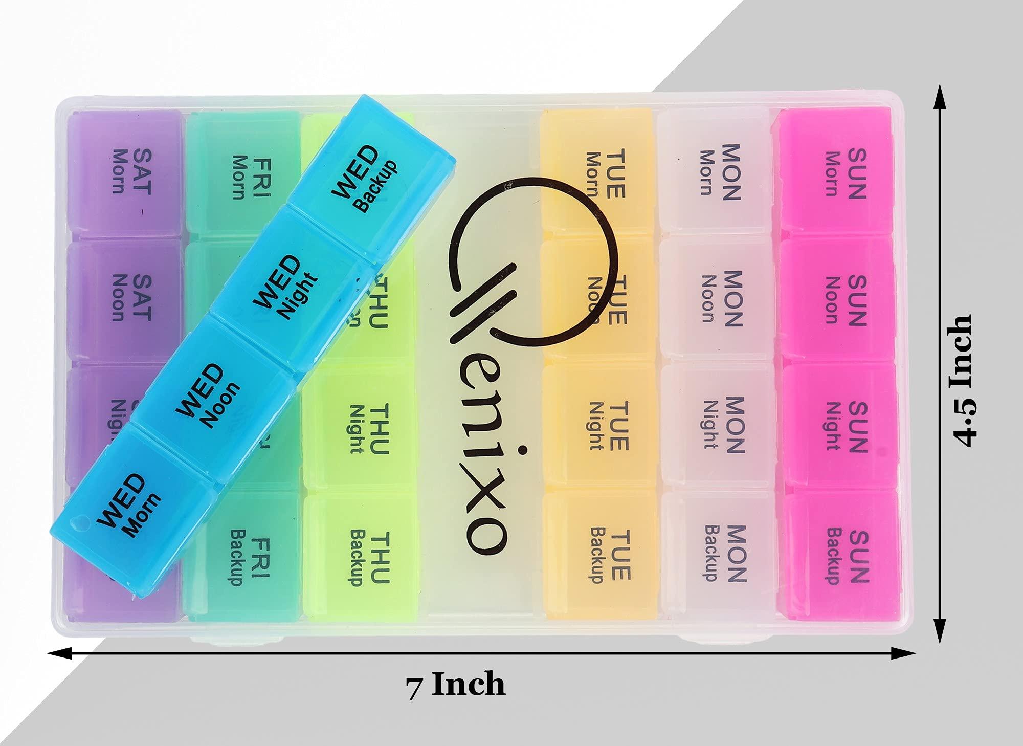 QENIXO Qenixo Weekly Pill Organizer 4 Times A Day, 7-Day, Monthly Medication Organizer 28 Days Dispenser Pill Boxes Large Compartments Moisture-Proof Case Medication Reminder Portable Travel Compartments,Travel Kits,Dust-Proof Box (Multicolor, 4 times) (Whi