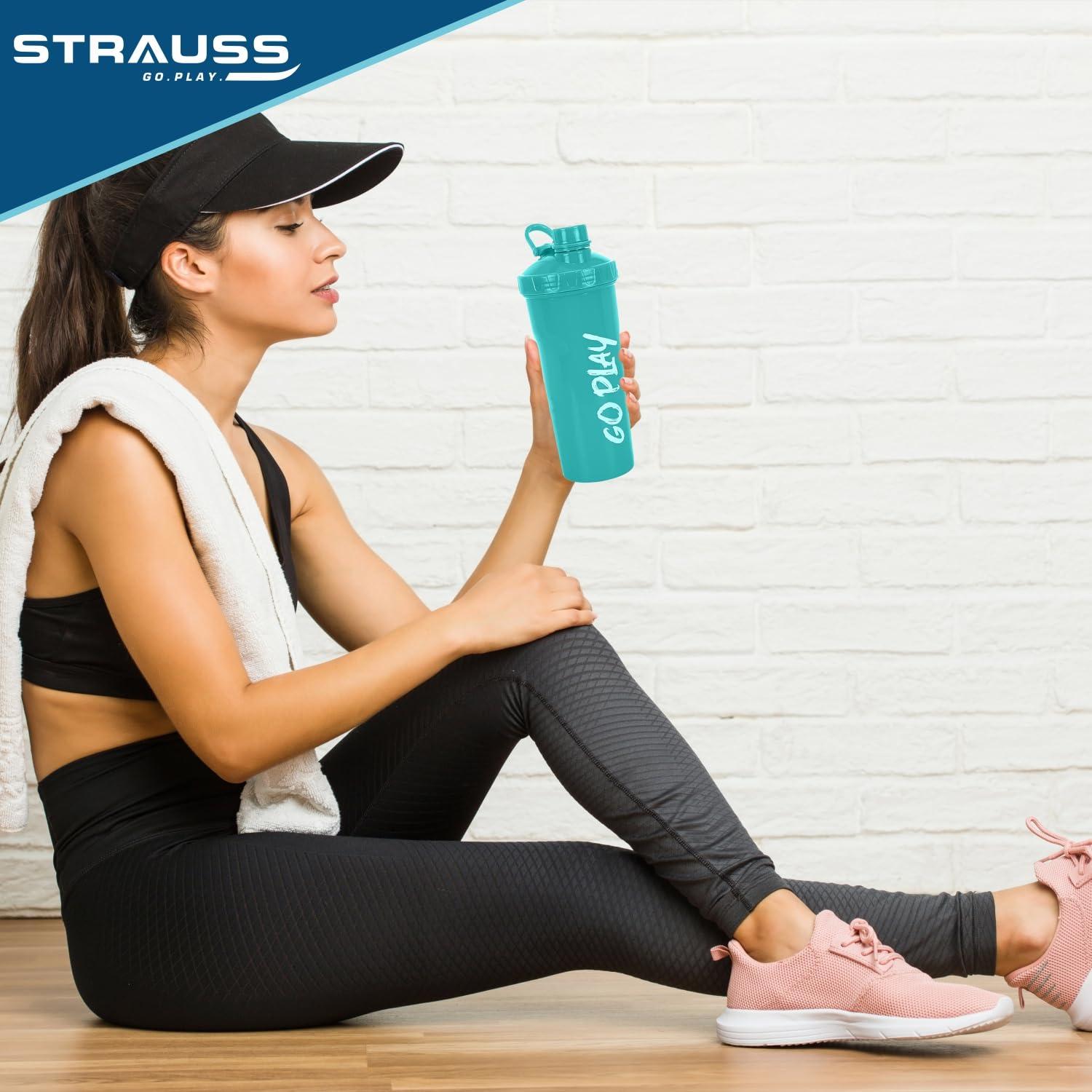 STRAUSS STRAUSS Aqua Shaker Bottle | 100% BPA- Free | Leakproof Shaker for Protein Shake |Ideal Pre-Post Workout Shake|Blender Bottle for Smoothies & Shakes | Ideal for Both Men and Women | 700ml,(Aqua Green)