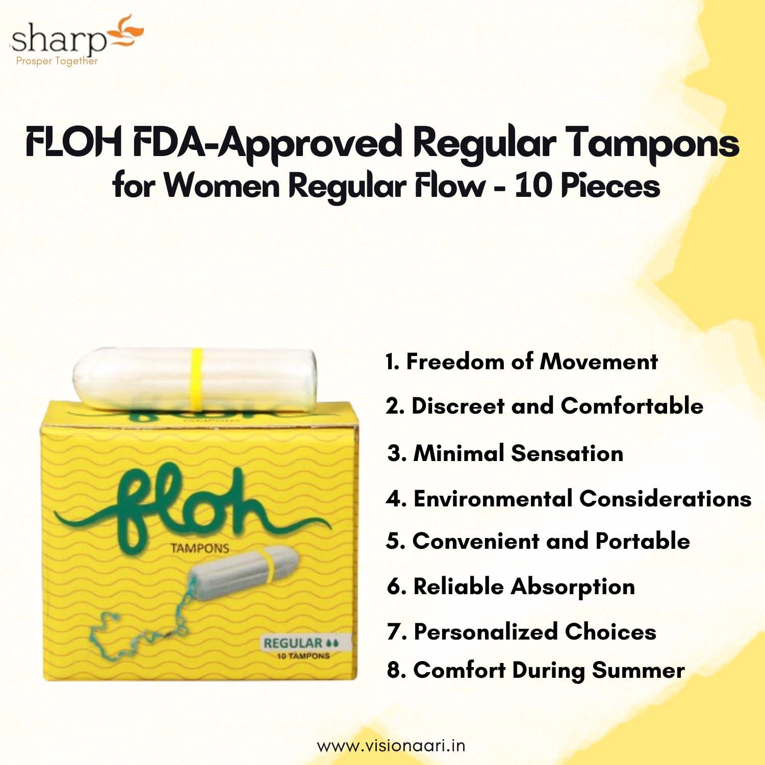 FLOH FLOH FDA Approved Regular Tampons For Women Regular Flow Pack of 2 (20 Pieces)