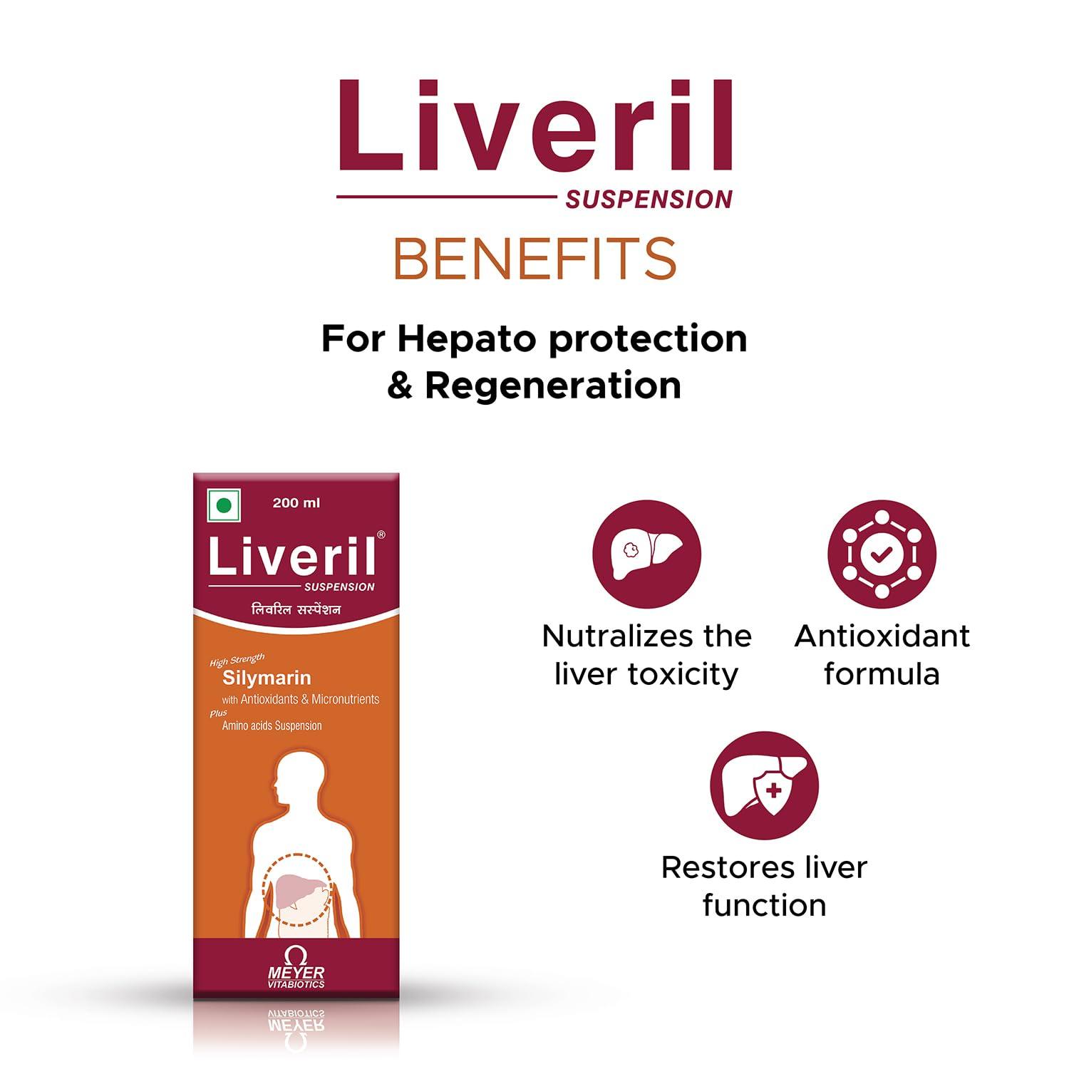 Liveril Liveril Suspension With Silymarin Extract, Amino Acids, And Vitamins That Support Healthy Liver Functions, Improve Metabolism In Adults |200 Ml