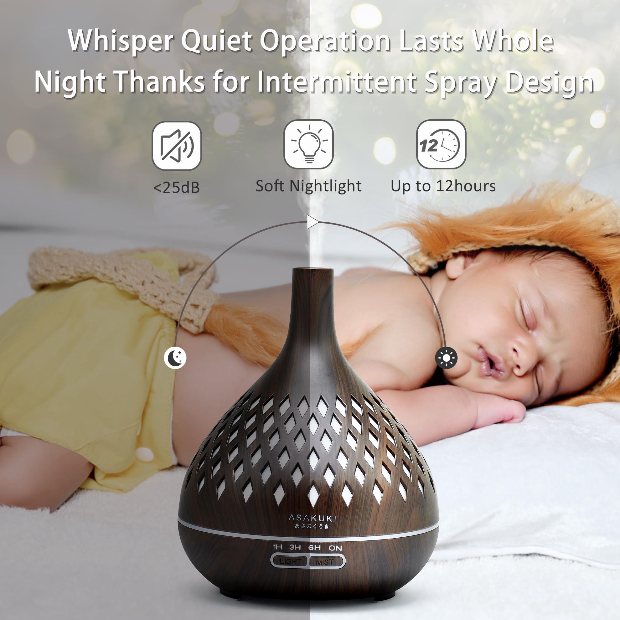 ASAKUKI ASAKUKI 400ML Essential Oil Diffuser, Aromatherapy Oil Diffuser With Cool Mist, Waterless Auto Shut-Off Humidifier And 7 Color Led Night Lights For Home Baby Office-Black