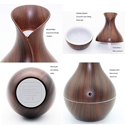 DALPHA DALPHA Wood Grain Vase Style Aroma Diffuser Ultrasonic Cool Mist Big Pot Wooden Humidifier with LED Lights (Multicolor)
