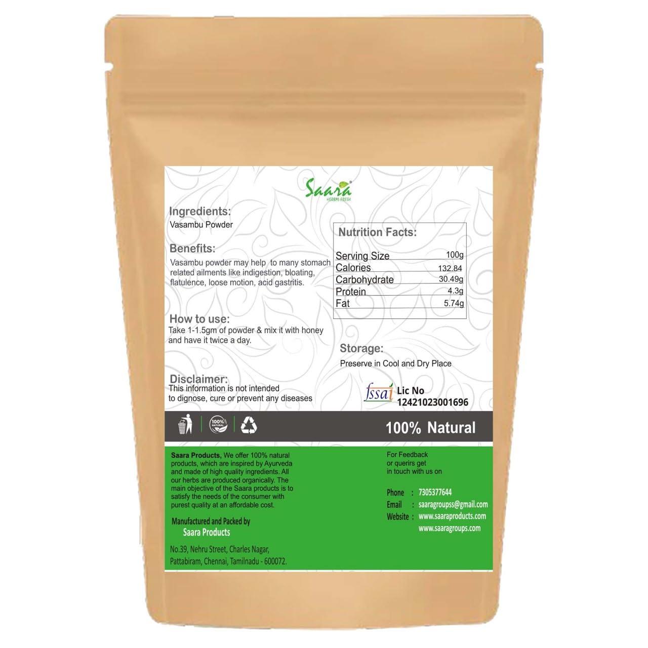 SAARA SAARA HERBAL FRESH Vasambu Powder,200g,Vacha Powder, Acorus Calamus, Sweet Flag powder,Vayambu powder,(Pack of 2 X 100g)