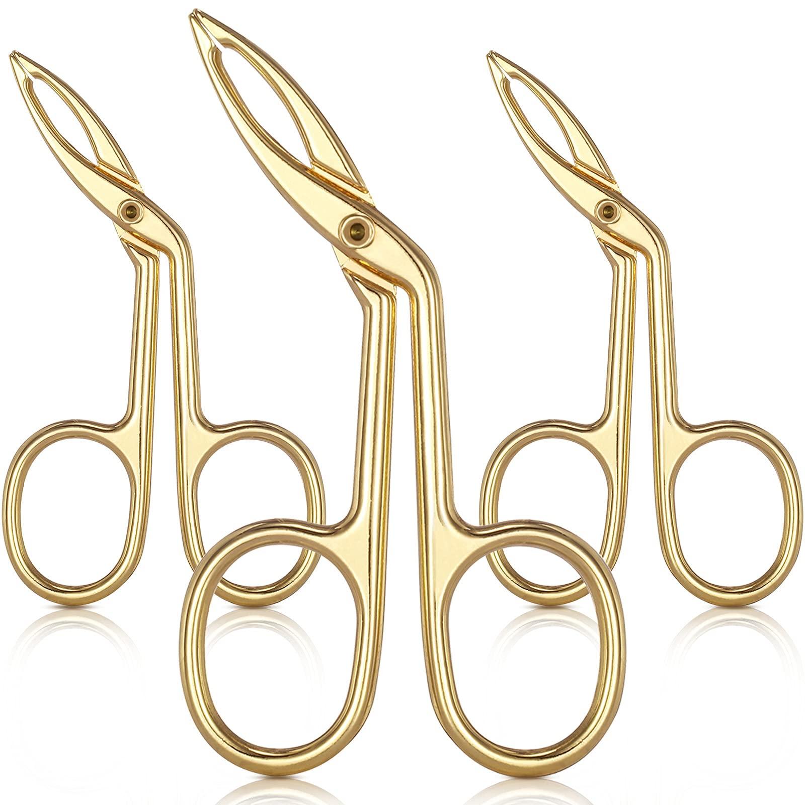 Hicarer 3 Packs Eyebrow Tweezers, Scissors Shaped Eyebrow Straight Tip Tweezers Clip, Flat Tip Tweezers Hair Plucker, Straight Tip Hairgripping Eyebrow (Gold Plated)