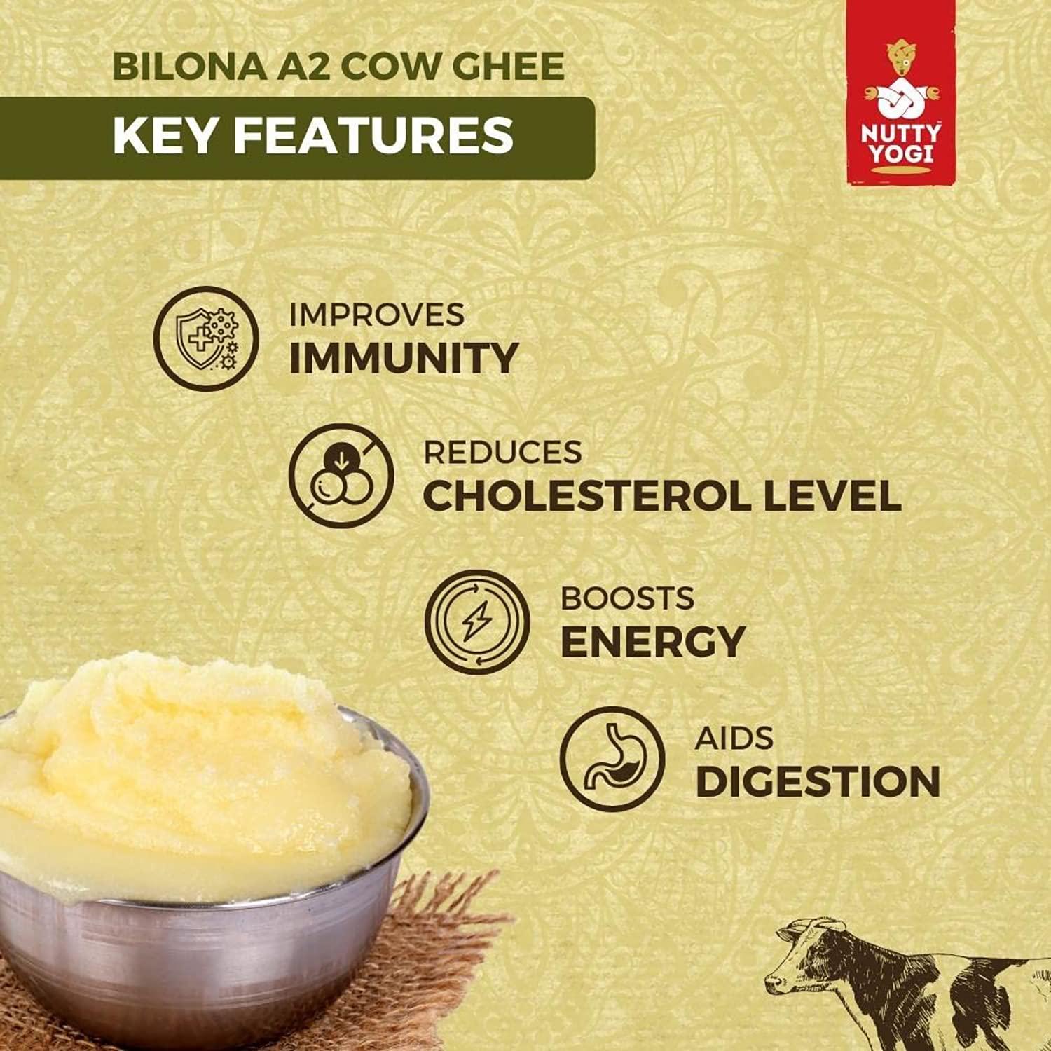 NUTTY YOGI Nutty Yogi Pure Bilona A2 Desi Cow Ghee 250ml | 100% Natural & Organic Ghee l Grassfed, Cultured, Premium & Traditional Ghee | Immunity Booster | Pure Ghee Handmade in Small batches I Bilona Method