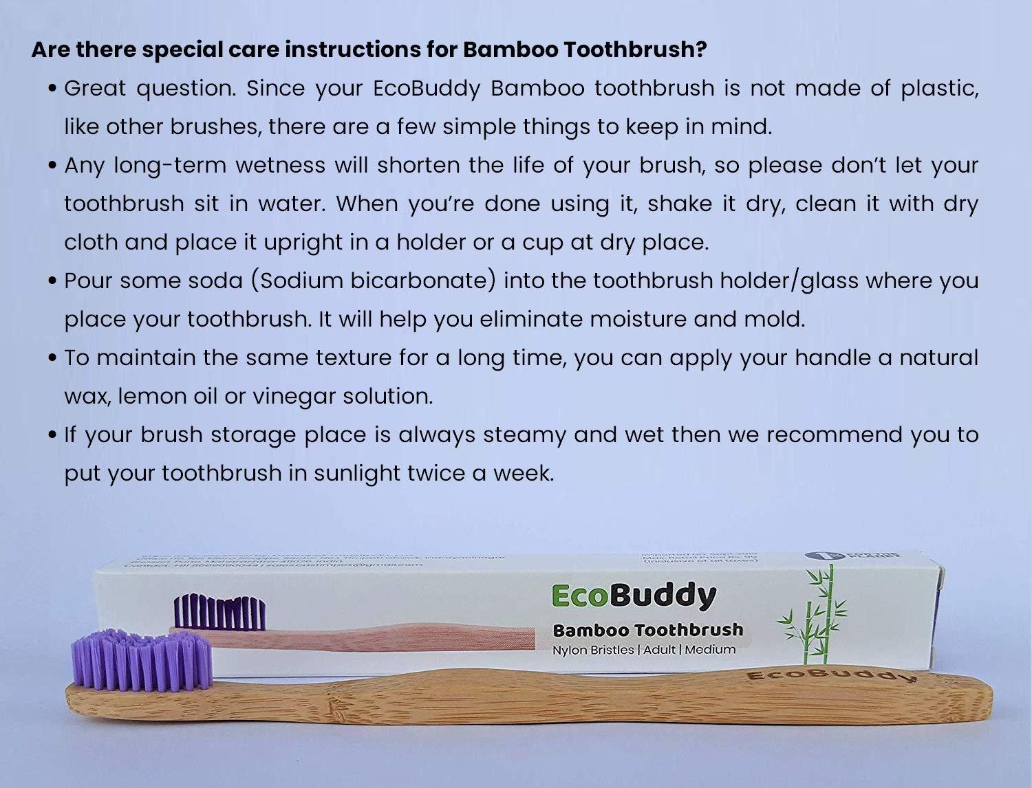 EcoBuddy EcoBuddy Bamboo Toothbrush, Nylon Medium Bristles (Purple)