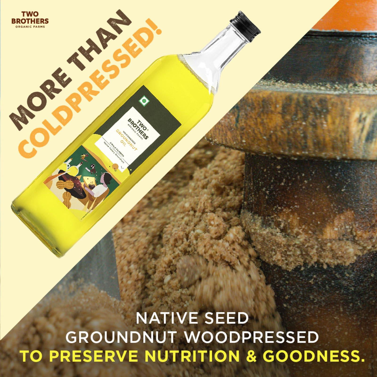 TWO BROTHERS ORGANIC FARMS Two Brothers Organic Farms Peanut Oil/Groundnut Oil,Wood-Pressed, Single-Filtered Oil for Cooking (1 Ltr Glass Bottle)