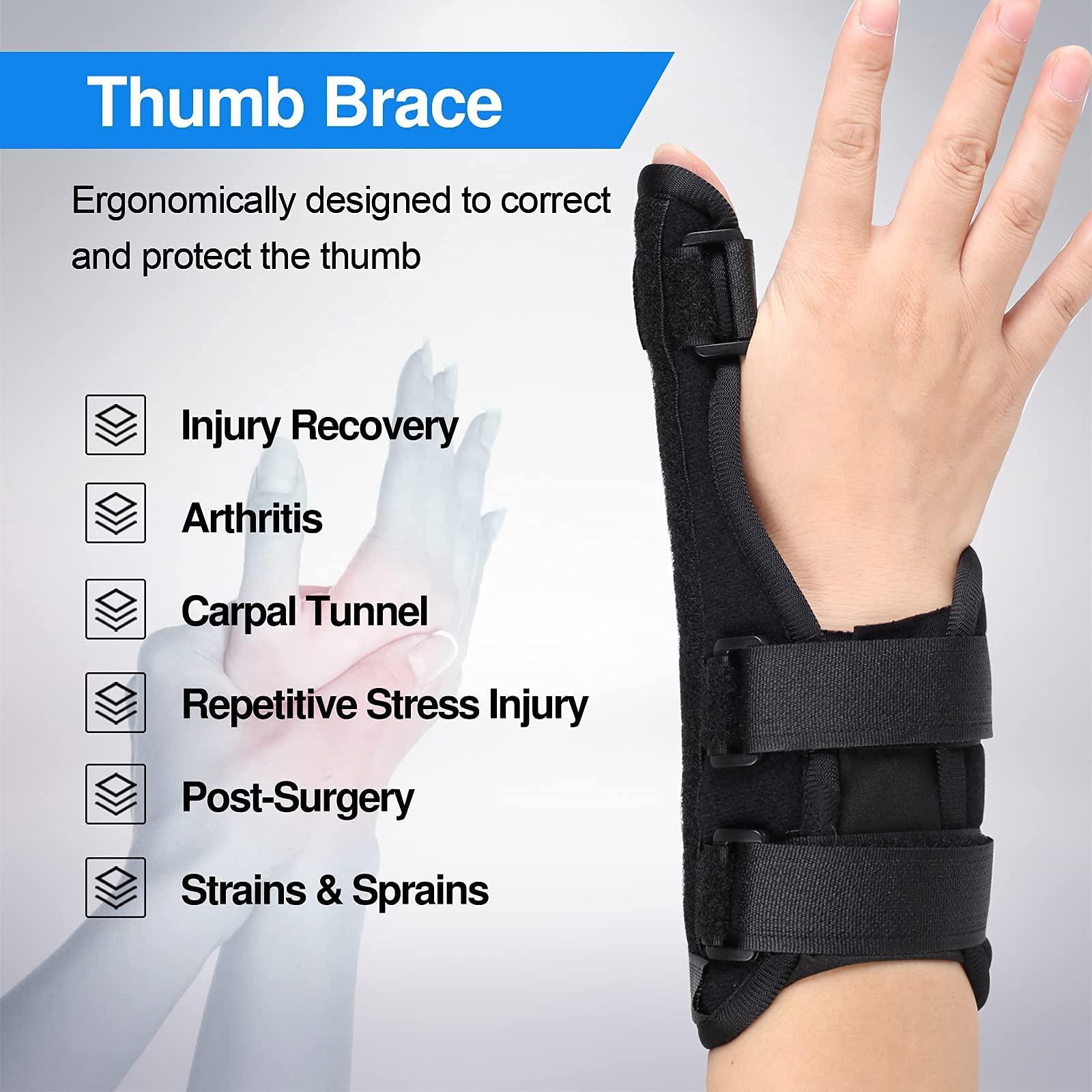FDTY Adjustable Thumb Brace - Thumb Spica Splint for Sprains, Arthritis, Tendonitis - Lightweight and Breathable - Thumb Stabilizer Provides support to sore, injured thumb for Men and Women (Right Hand)
