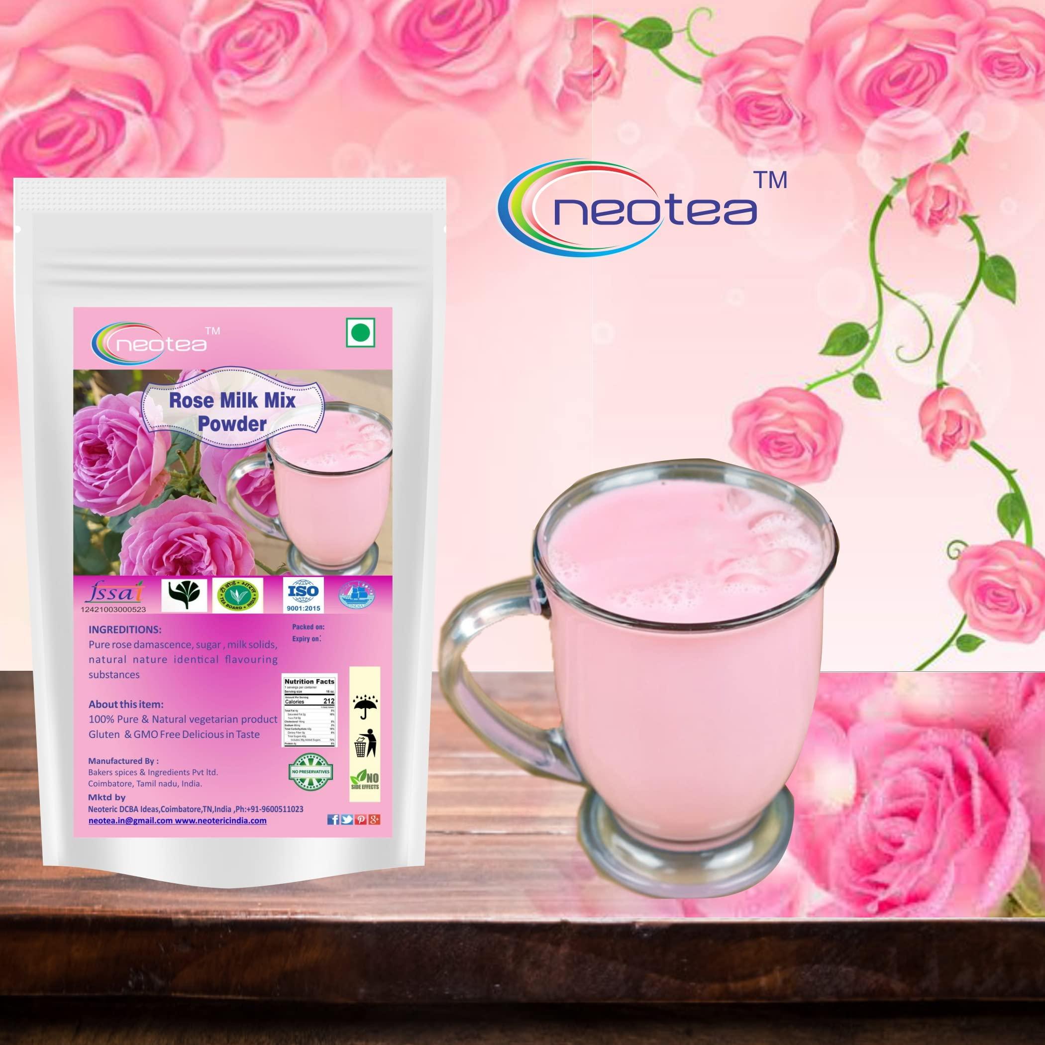 neotea Neotea Rose Milk Mix Powder Rose Flavored Milk Powder | Rose Milk Thick Milkshake Mix | Natural Rose Petals | Rose Premix Powder | Instant Rose Flavour Milkshake | Refreshing Milkshake Powder 200 GM