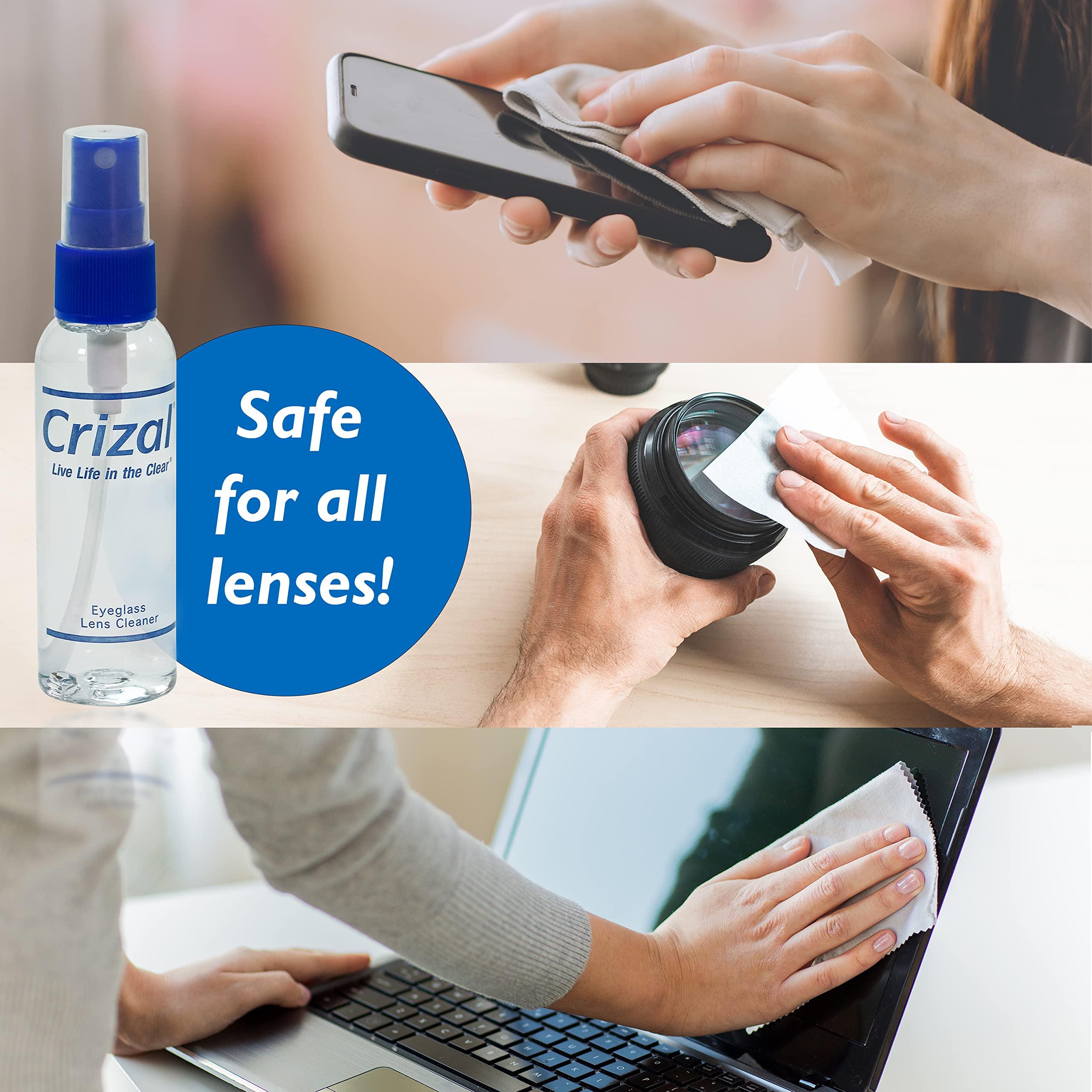 Crizal Crizal Eye Glasses Cleaning Cloth and Spray | Crizal Lens Cleaner (2 oz) with Crizal 6 1/2\" x 6 1/2\" Microfiber Cloth. #1 Doctor Recommended Crizal Anti Reflective Lenses-3 Pack