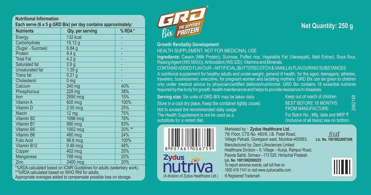 GRD GRD Bix Superior Protein Healthy Diskettes, Tasty Biscuits (Vanilla) & GRD Lite Superior Protein Diskettes, Tasty Sugarless Biscuits (Cardamon) - 250g Each, Pack of 2