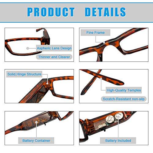 DuanMei 2 Pcs Reading Glasses Led Readers with Lights Fashion Glasses for Reading for Men Women Lighted Magnifier Nighttime Reader Compact Full Frame Eyewear Unisex Clear Vision Lighted Eye Glasses,+250