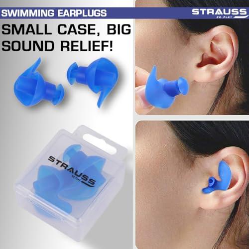 STRAUSS Strauss Swimming Earplugs | Waterproof and Reusable Silicone Swimming Ear Plugs|Noise Cancellation, Soundproof Earplug Can Be Used For Swimming,Flight and Travel| Suitable for Kids and Adults,(Blue)