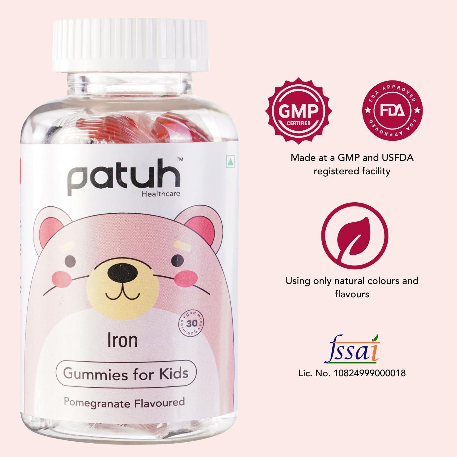 PATUH HEALTHCARE Patuh Healthcare Combo Calcium and Vitamin D3, Iron, Omega 3 Gummies for kids (4 years+) | 30 Day Pack | 100% Vegetarian, Natural Strawberry flavour,Pomegranate flavour,Mango flavour