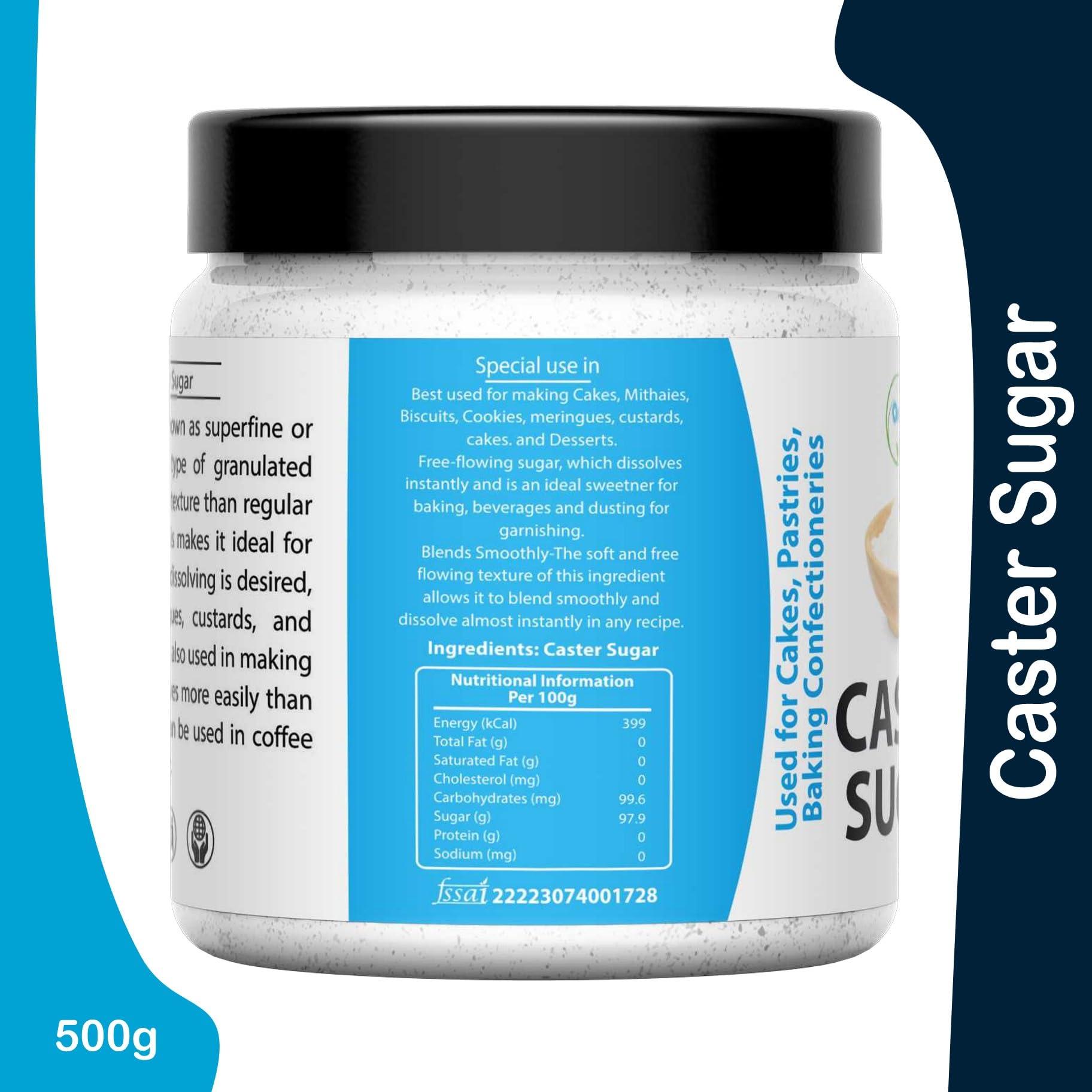 Organic Platter Castor Sugar|Desi Shakkar Bura|Caster Sugar|Pissi Khand|Chini Powder for Baking|White Sugar Bura|Desserts Sugar|Sulphurless Sugar|Chini Powder for Baking-Jar (500g)