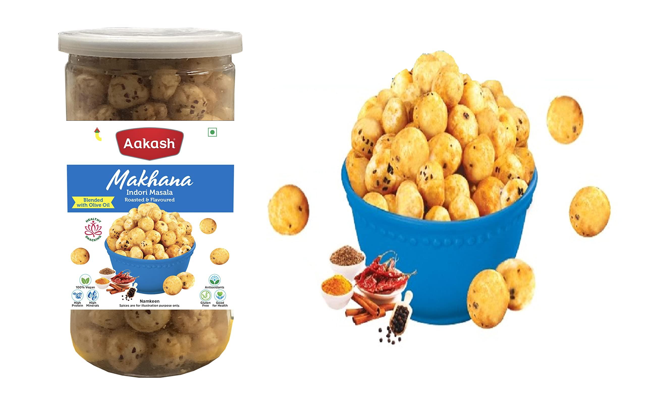 Aakash Namkeen Aakash Indori Masala Makhana Jar | Roasted & Flavored | Spicy Snacks Makhana |160GM (Pack of 2, Each 80GM) | Indore's Finest Namkeen