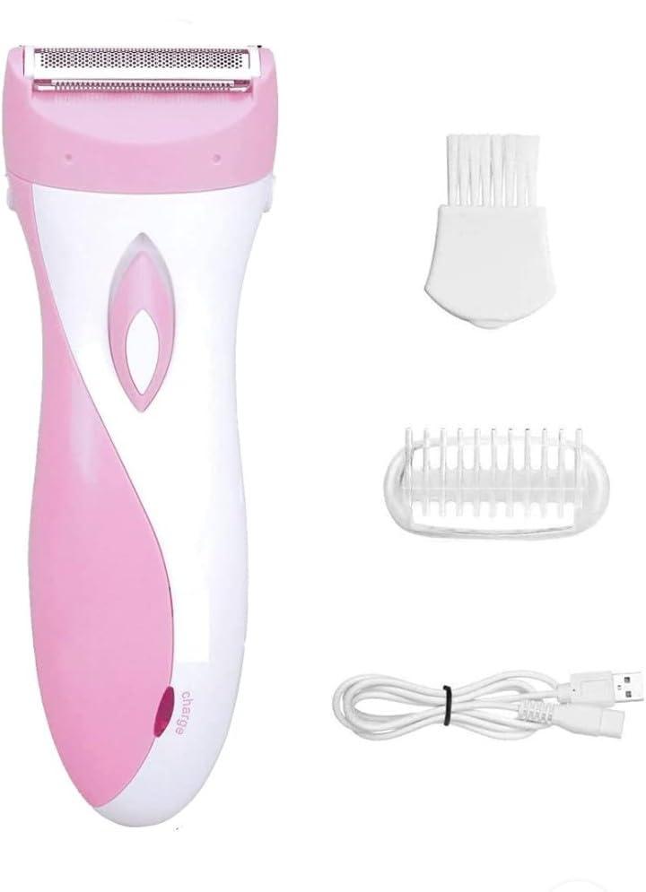 Razor Painless Electric Razor for Women, 2 in 1 Womens Shaver for Pubic Hair Wet & Dry Bikini Trimmer for Legs Underarms and Bikini Line Painless Lady Hair Removal with Comb Attachment (Pink) pack of 1
