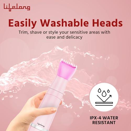 Lifelong Lifelong Rechargeable Body Hair Trimmer for Women | 1 Year Warranty | 4 in 1 Women Full Body Trimmer for Bikini, Face, Full Body, Nose, Ear, Eyebrow, Underarms Trimmer | 60 Minutes Runtime | Hair Removal Machine for Women (Pink)