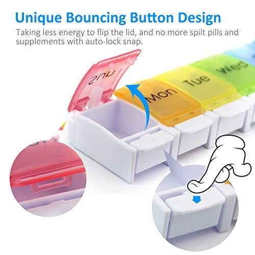 GOGOODA 2 Pcs Weekly Pill Organizer Arthritis Friendly (1 Time a Day), Travel 7 Day Pill Box Vitamin Organizer with Easy Push Button Design and Large Compartments to Hold Vitamins, Fish Oil, Medication