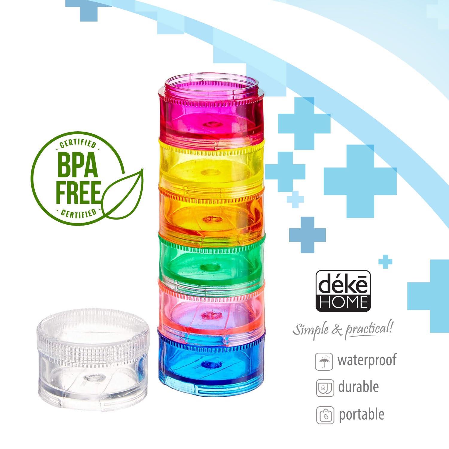 Deke Home 2 Pack Rainbow 7 Day Stackable Pill Organizer case Tower Box Medicine Planner Small case (Seven Day Weekly Travel Container) Medication, Vitamin Holder Organizer Pillbox Dispenser. Daily Organizers