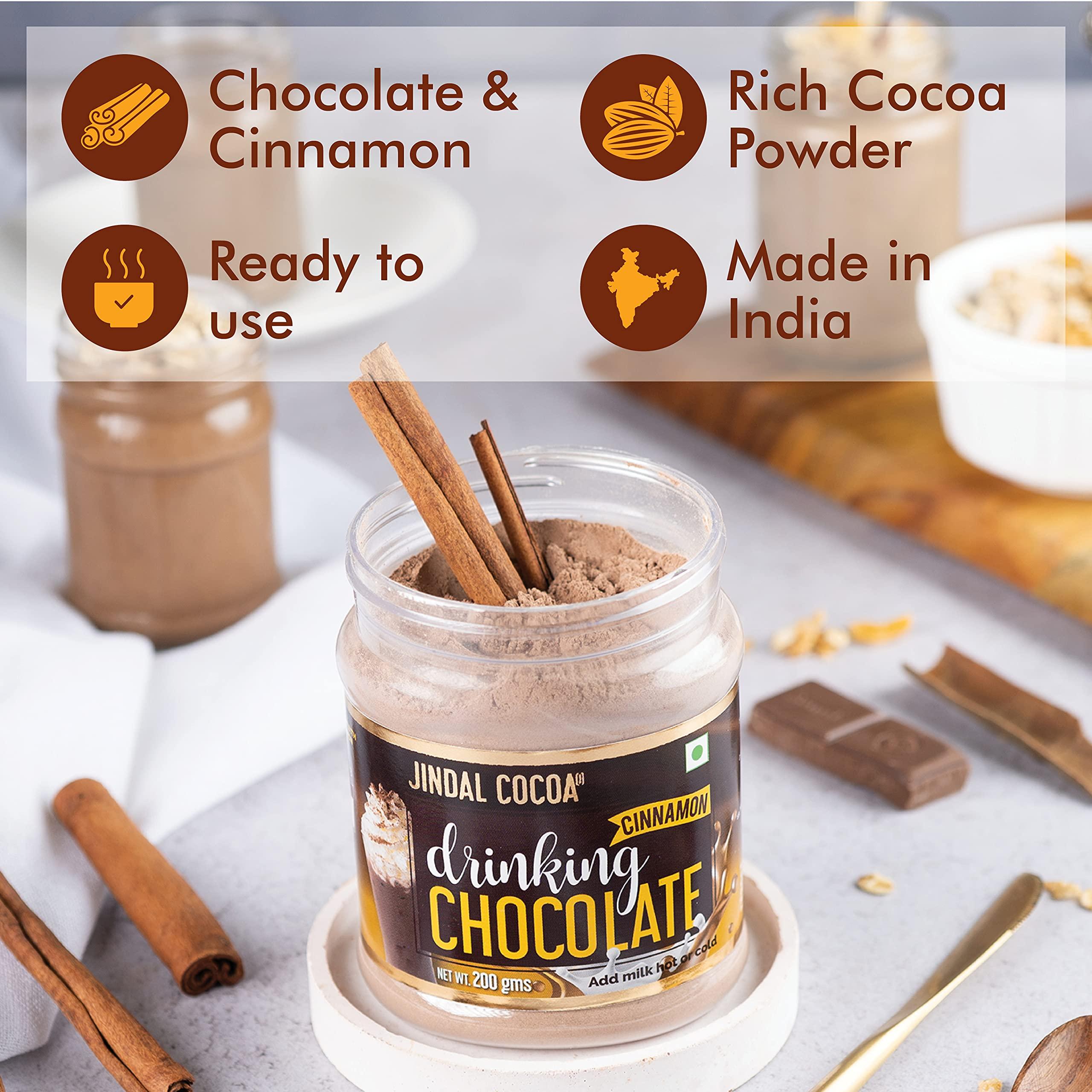 Jindal Cocoa JINDAL COCOA Drinking Chocolate Cinnamon Flavored Powder 200 Gm | Pack Of 3 | Hot and Cold Chocolate Drink | 100% Vegetarian | No Artificial Colors | No Artificial Preservatives