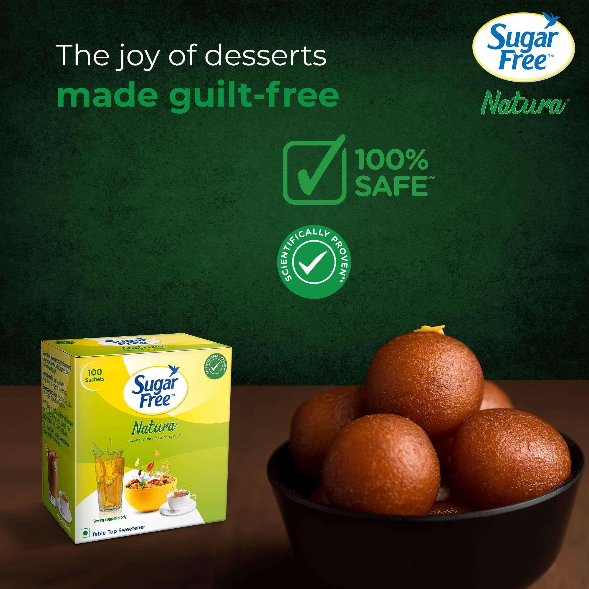 Sugar Free Sugar Free Natura, 100 Sachet | Equivalent to Sweetness from 1Kg Sugar |100% Safe| Scientifically Proven & Tested|Sweet like Sugar but with zero calories| 75 g (Pack of 2)