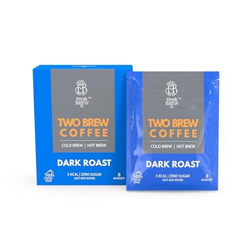 Fresh Brew Co. Two Brew Coffee | Cold Brew & Hot Brew | Dark Roast | Intensity 8 ( No equipment required | Just add water ) (20, Coffee Bags)