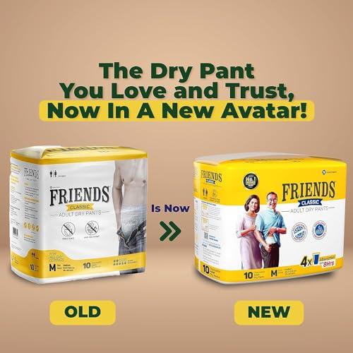Generic Friends Classic Adult Diapers Pants Style - 60 Count (Medium) with odour lock and Anti-Bacterial Absorbent Core- Waist Size 25-48 inch ; 63.5-122cm sold by bmpharma