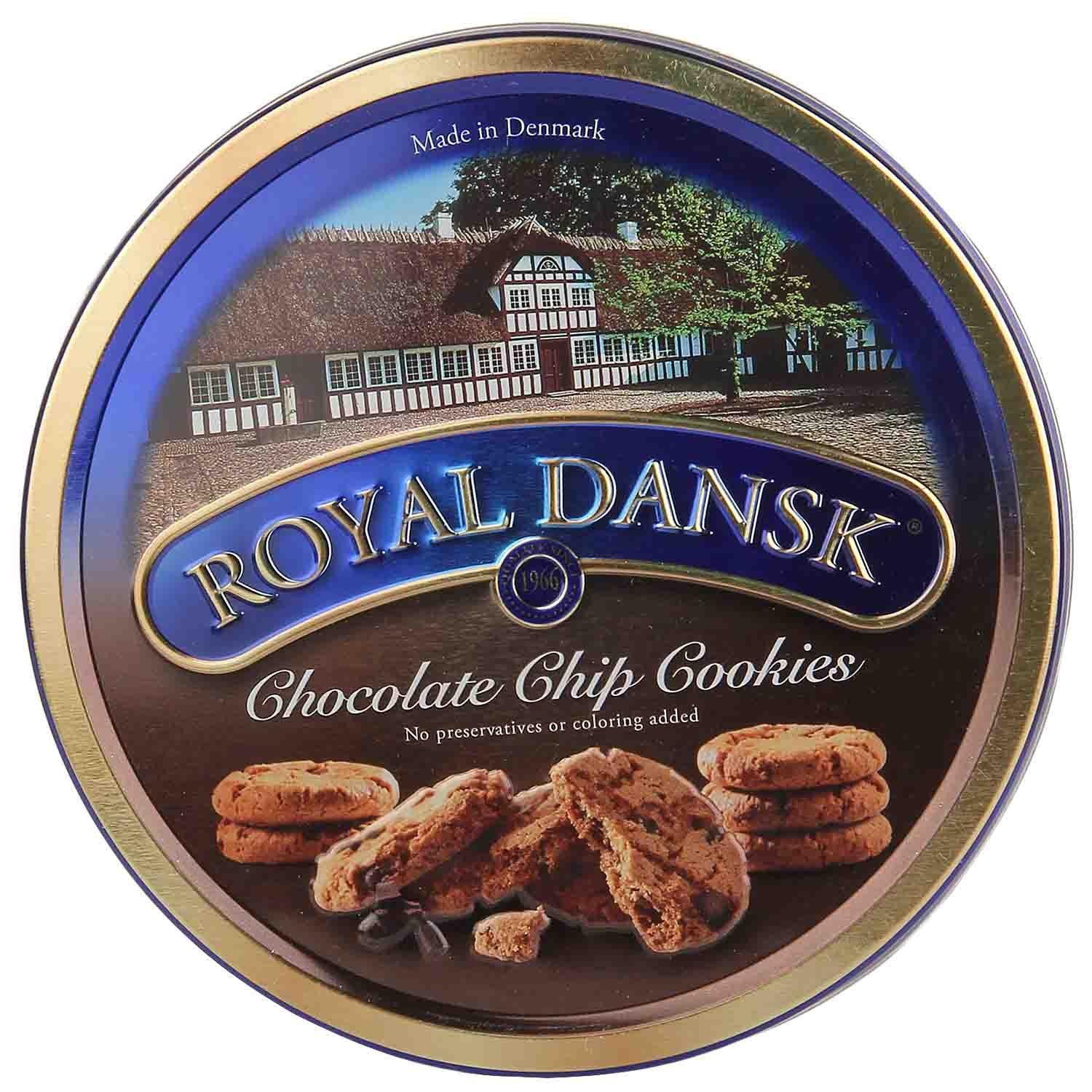 Royal Dansk Royal Dansk Choco-Chip Cookies 340g || Danish Cookies from Denmark in Iconic Blue Tin || Cookies for Tea Time, Snacks, & Gifting || Share with Friends & Family