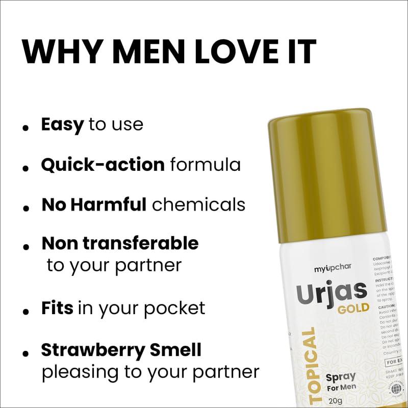 myUpchar ayurveda myUpchar Urjas Topical Spray Gold For Men | Non-Transferable & | Non Alcoholic | Strawberry Flavor With No Side Effect | 20 gm