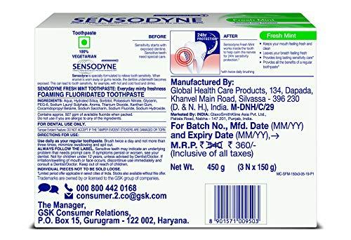 Sensodyne Sensodyne Sensitive Toothpaste Combi Pack - 150 G (Fresh Gel, Buy 2 + 1 Free) & Sensodyne Sensitive Toothpaste Combi Pack - 150 G (Fresh Mint, 2+1) Sensitivity Protection