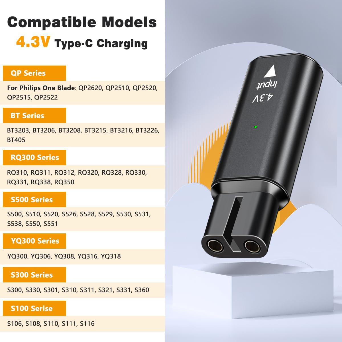 Kinsound Kinsound 4.3V A00390 Type C Shaver Adapter Charging Converter for Philips Norelco Oneblade QP2520 QP2515 QP2620, USB C Shaver Charger Converter Without Charger Cord (1 Pack)