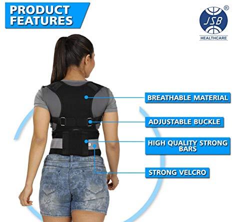JSB JSB BS63 Back Posture Corrector Belt for Men & Women Lightweight Daily Use Shoulder Pain Relief Support Brace (XXL) (Black)