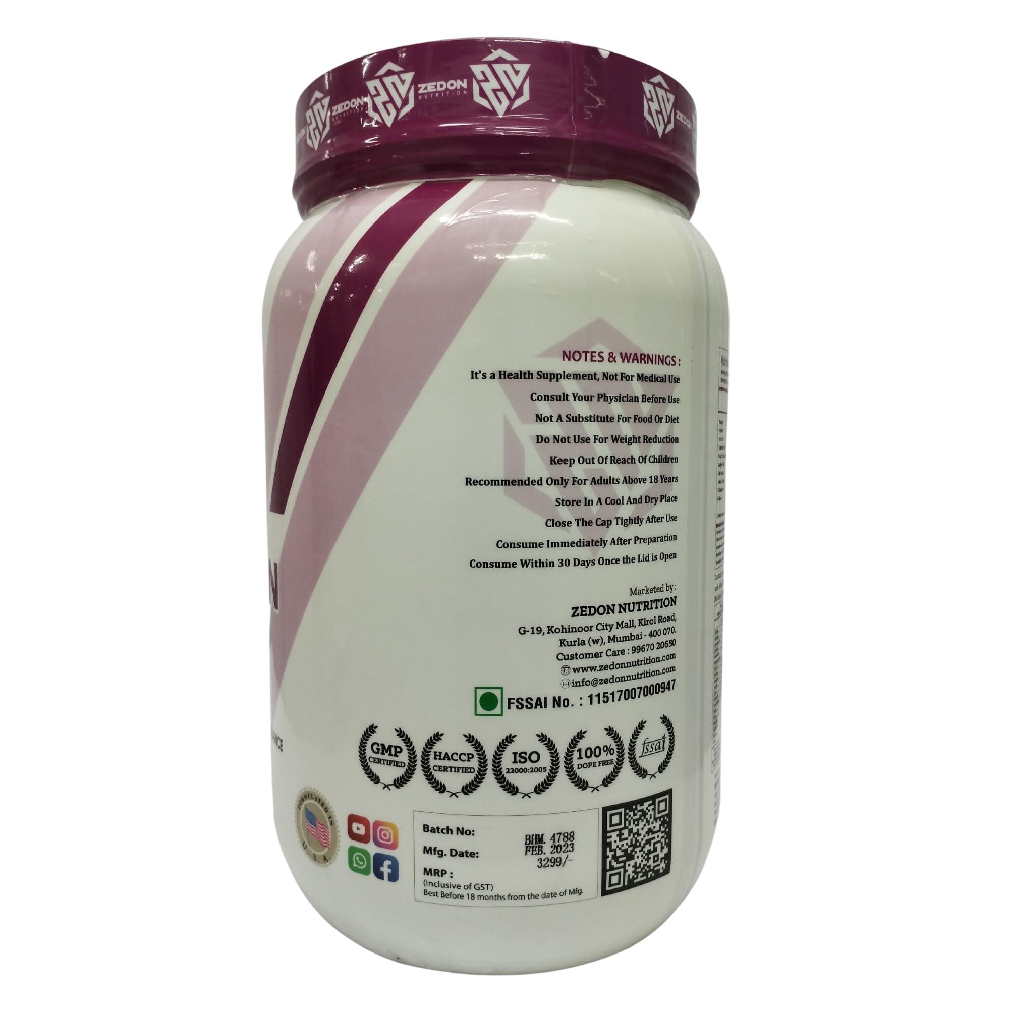 Zedon Nutrition Zedon Nutrition Nitro-Zed Whey Protein Powder, Whey Isolate & Concentrate 25g Protein, 5.8g BCAA | Muscle Gain, Strength, Recovery for Men & Women | Veg (Chocolate, 1 KG)