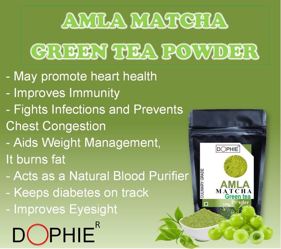 Dophie Dophie Matcha Green Tea Powder with Amla Powder 100g [PACK-3] Culinary Grade - Powerful antioxidants and benefits from Amla and Matcha green tea Powder.