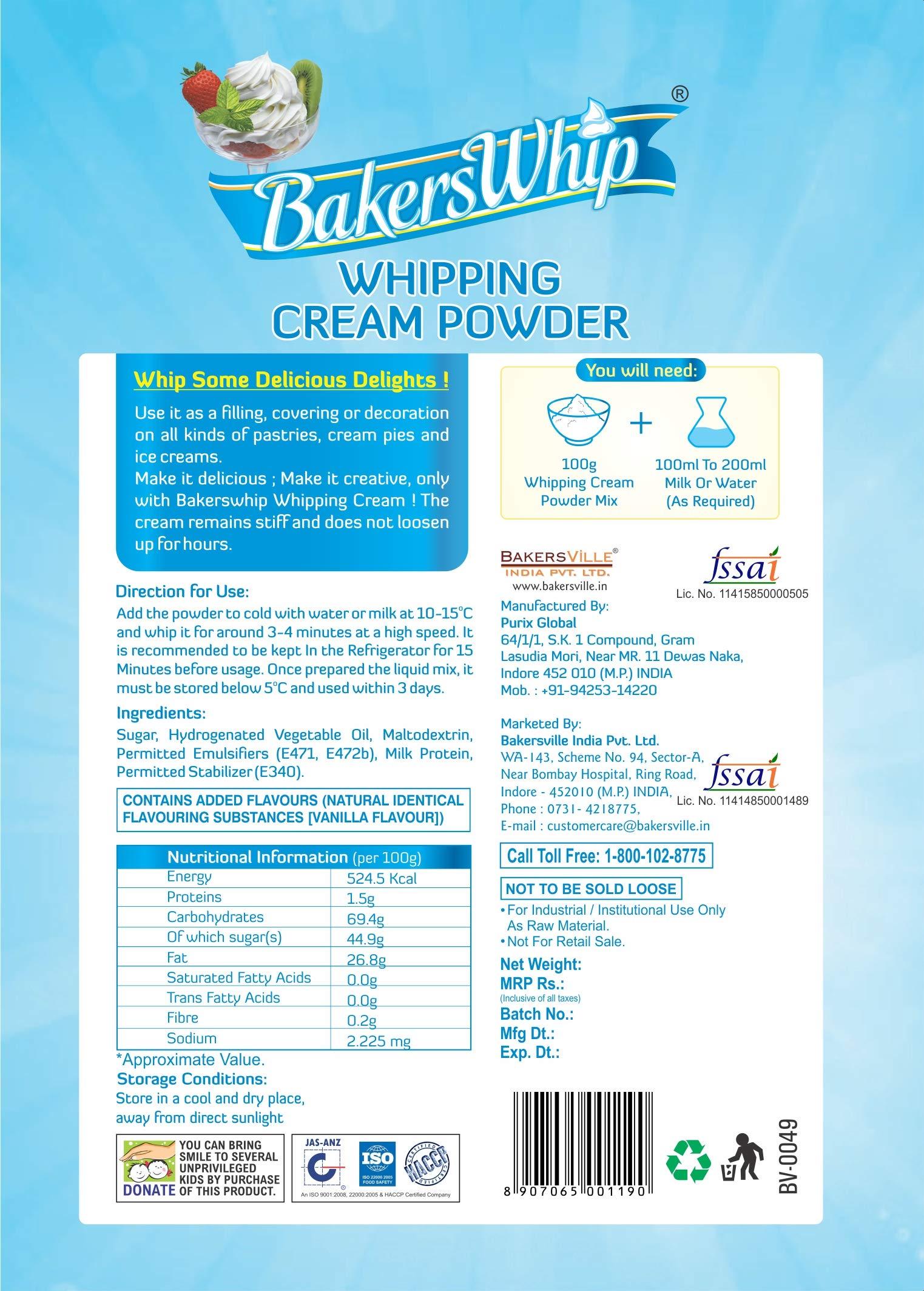 Bakerswhip Bakerswhip Whipping Cream Powder, 450g ( Pack of 2)