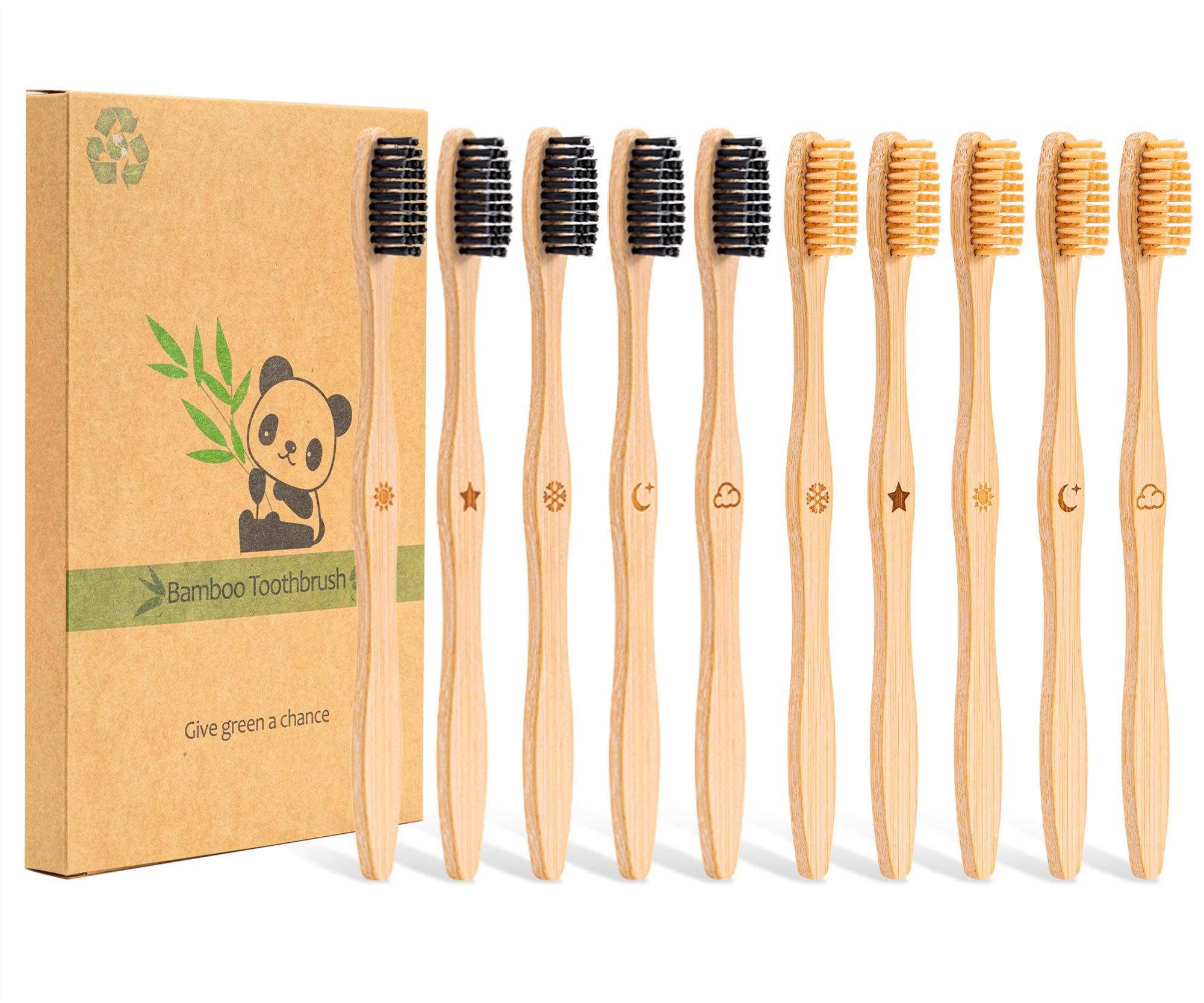 Goaycer Goaycer Bamboo Toothbrush Medium Bristle , 10Pcs Biodegradable Bulk Wooden Toothbrushes