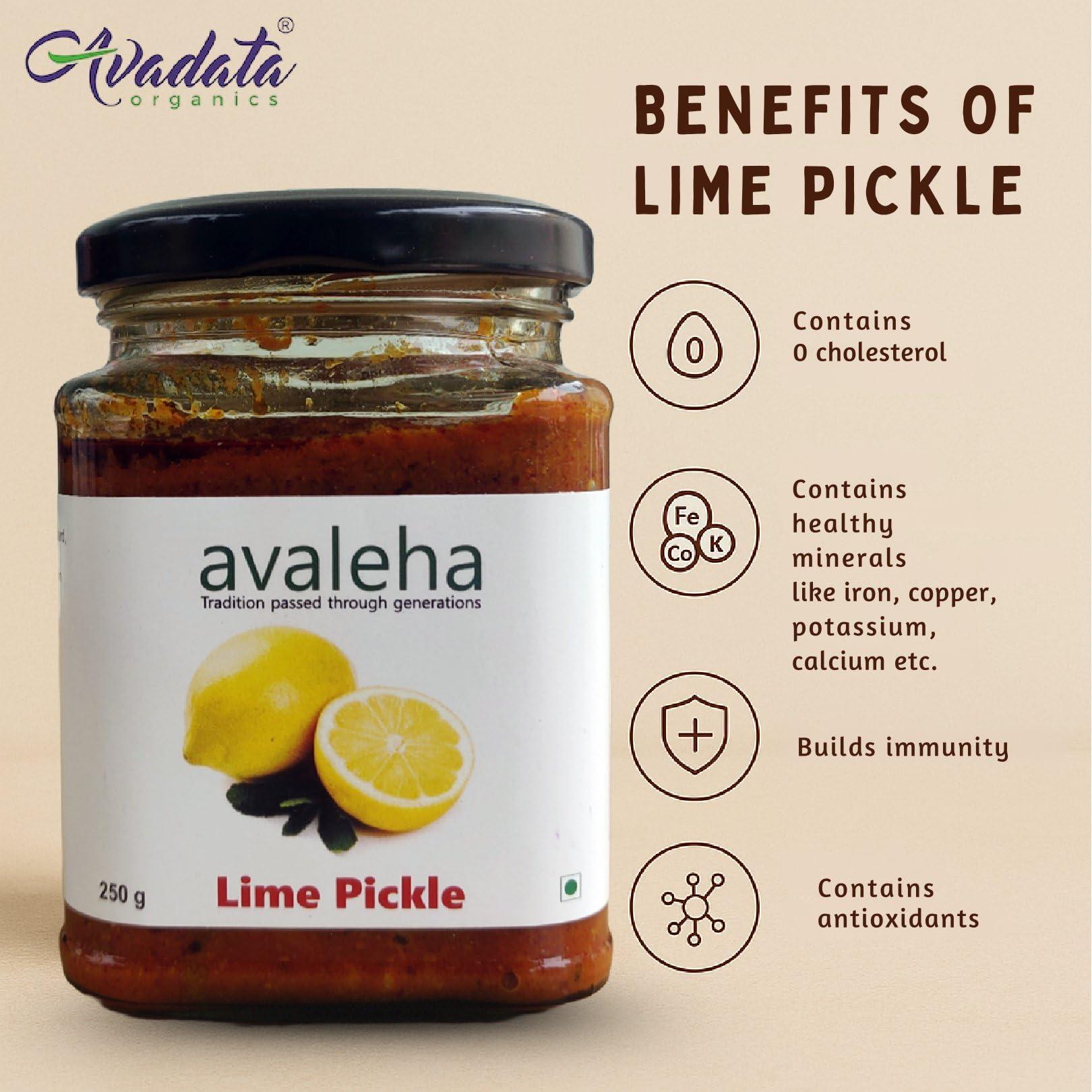 AVADATA ORGANICS - The healthy way of life Avadata Organics Avaleha Lime Pickle -250 gm Authentic Kerala Style Achar |Traditional South Indian Taste | Homemade Nimbu Achar | Tangy and Spicy | No Preservatives and colors