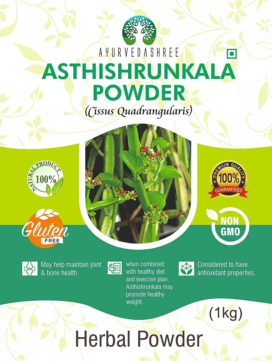 Ayurvedashree Asthishrunkala Powder Cissus quadrangularis 1 kg Pack (Cissus quadrangularis) - Hadjod - Cissus Quadrangularis - 1 KG Pack - Non GMO - Gluten Free