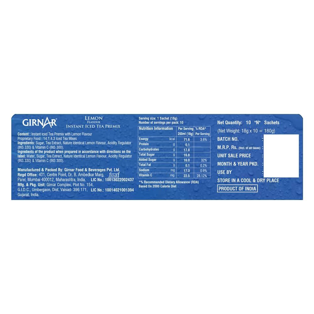 Girnar Girnar Instant Premix Iced Tea - Lemon Flavour (5 Sachets)