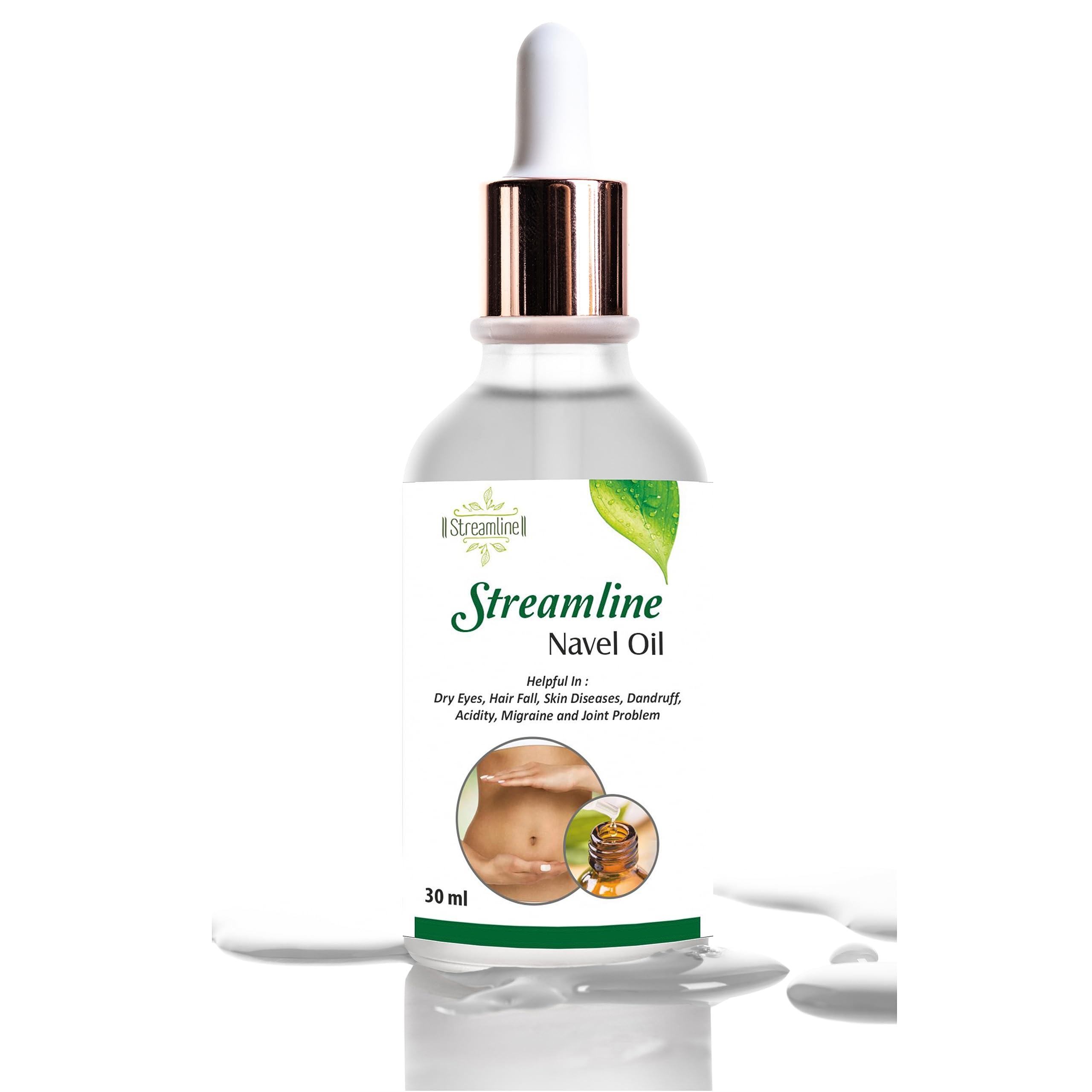 Streamline Streamline Navel Oil - Ayurvedic Nabi Oil for Joint Pain relief - Skin Problems - Dry Eyes - Acidity - Hair Fall & Migraine - Herbal Belly Button Oil With all Natural Powerful Ingredients - 30 ML